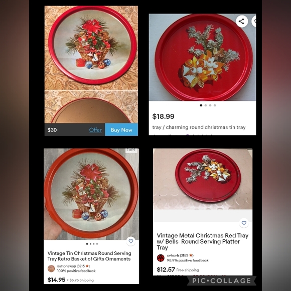 Mid Century Metal Round Serving Trays - Christmas Themed - Picture 9 of 9